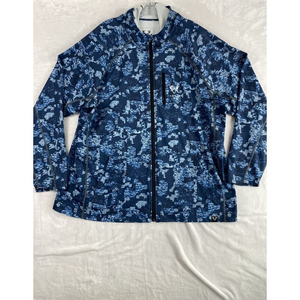 FORLOH SolAir Full-Zip Sun Hoodie Sz XXL Sea Clear Camouflage Blue Long Hunting